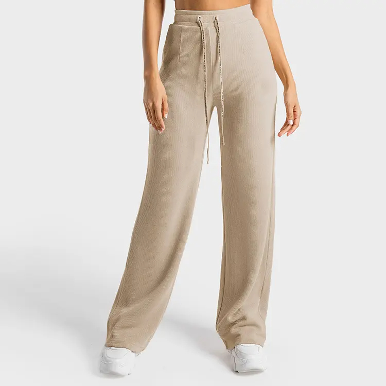 High-Waisted Beige Wide-Leg Drawstring Pants SP38