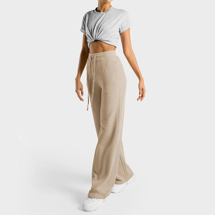 High-Waisted Beige Wide-Leg Drawstring Pants SP38