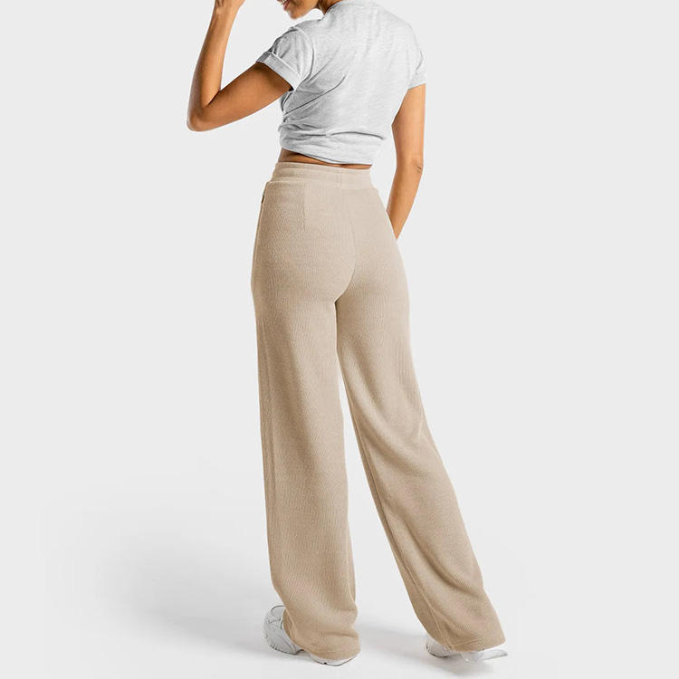 High-Waisted Beige Wide-Leg Drawstring Pants SP38