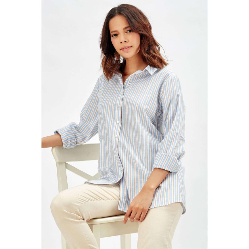 Classic Blue and White Vertical Striped Long Sleeve Shirt SP25