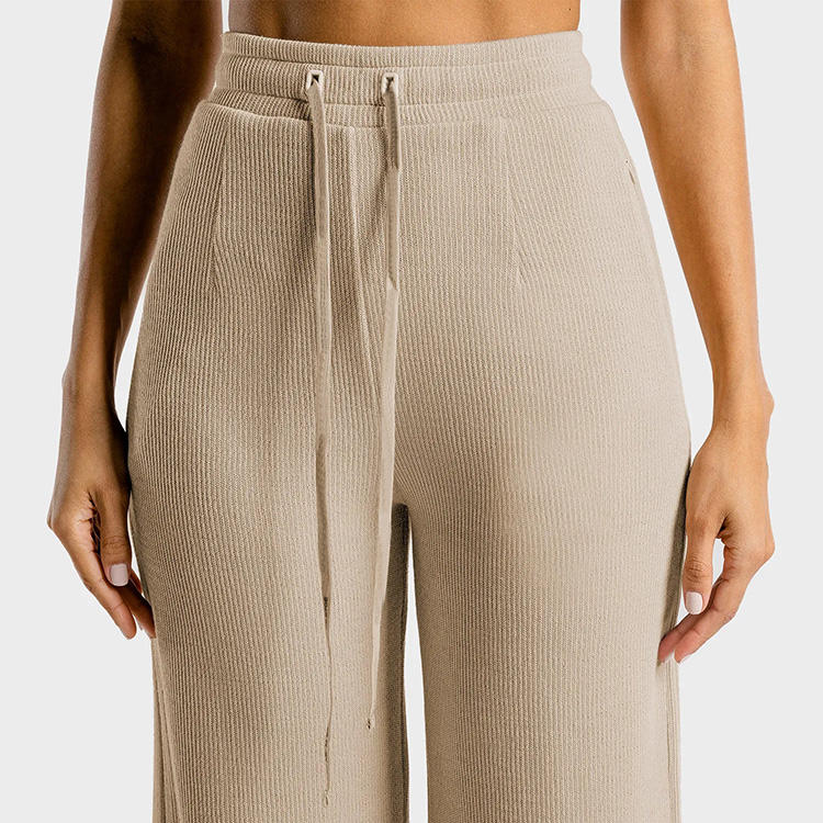 High-Waisted Beige Wide-Leg Drawstring Pants SP38