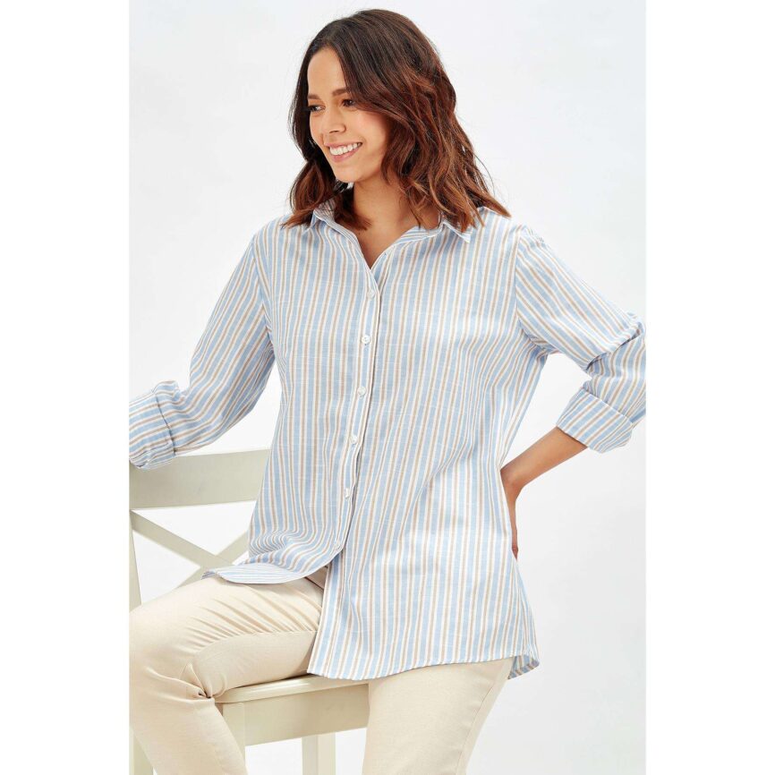 Classic Blue and White Vertical Striped Long Sleeve Shirt SP25