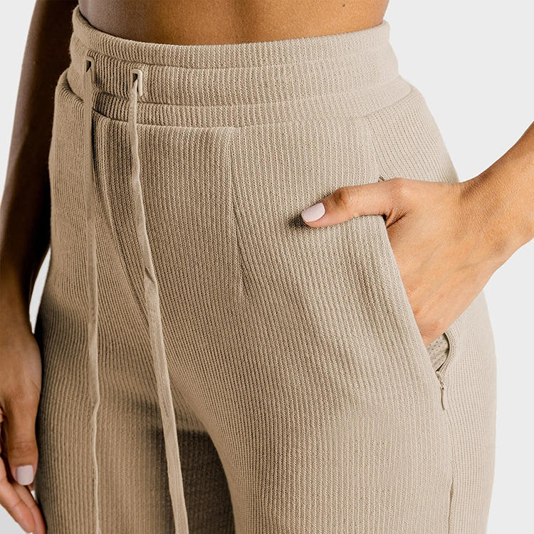 High-Waisted Beige Wide-Leg Drawstring Pants SP38