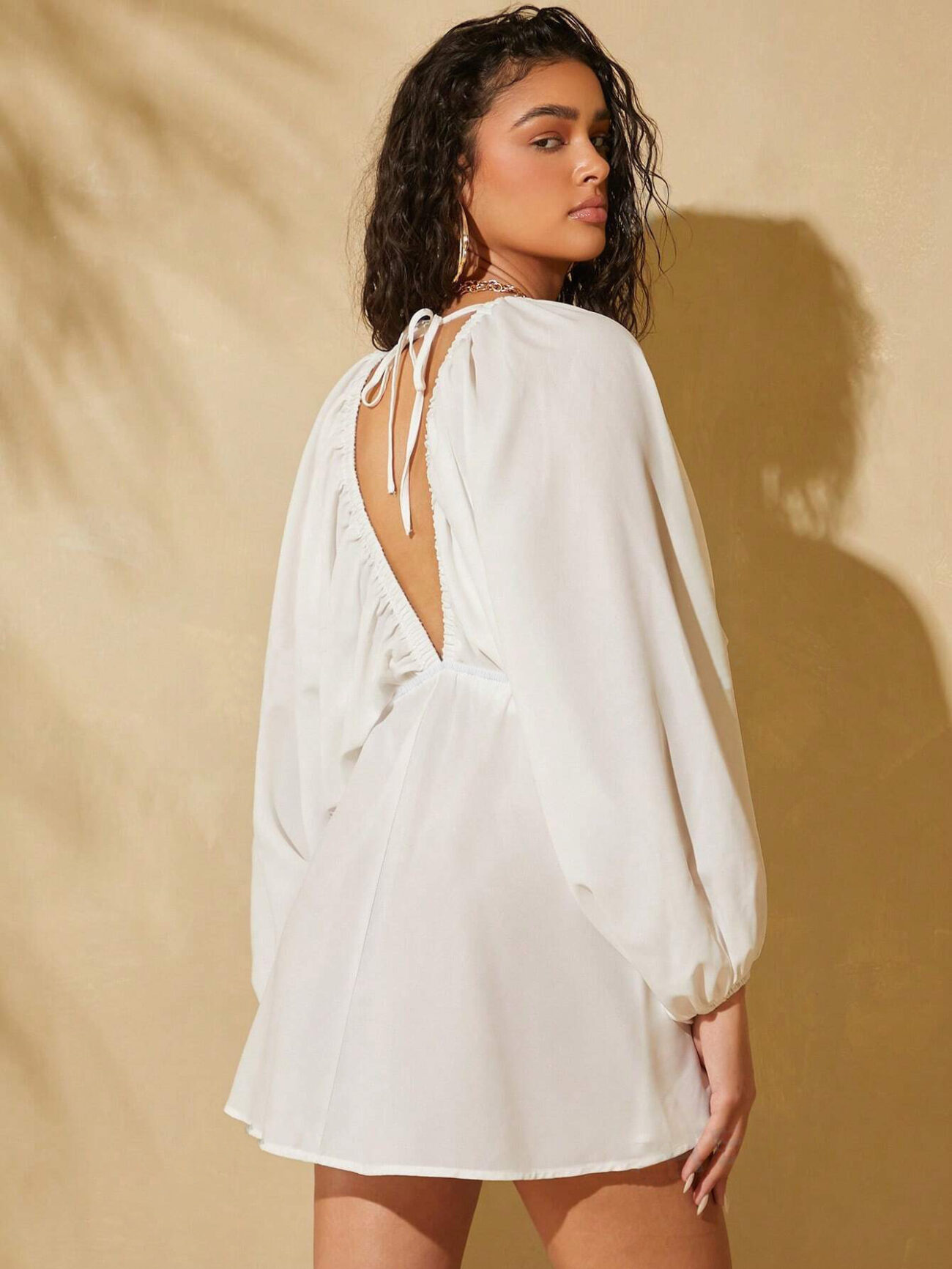Chic White Puffed Sleeve Short Dress SP17