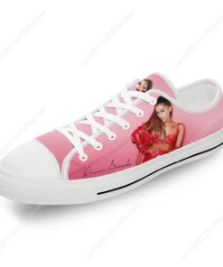 Ariana Grande Pink Sneakers - Custom Pop Music Artist Portrait Shoes, Men’s & Women’s Low Top Canvas Streetwear, Sweetener Fan Gift Merchandise
