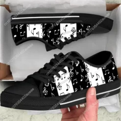 Music Note Canvas Sneakers - Black & White Sheet Music Shoes for Musicians