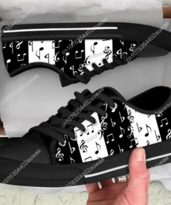 Music Note Canvas Sneakers - Black & White Sheet Music Shoes for Musicians