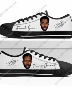 Frank Ocean Canvas Sneakers - Men's & Women's Low Top Casual Shoes, Custom R&B Artist Portrait Print, Hip Hop Fan Gift, Streetwear Lace-Up Footwear