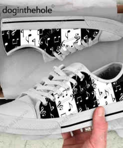 Music Note Canvas Sneakers - Black & White Sheet Music Shoes for Musicians