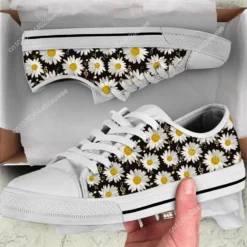 Daisy Flower & Music Note Sneakers - Floral Sheet Music Canvas Shoes