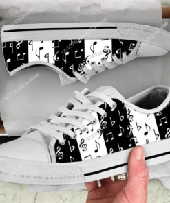 White Music Note Canvas Sneakers - Monochromatic Sheet Music Shoes for Musicians