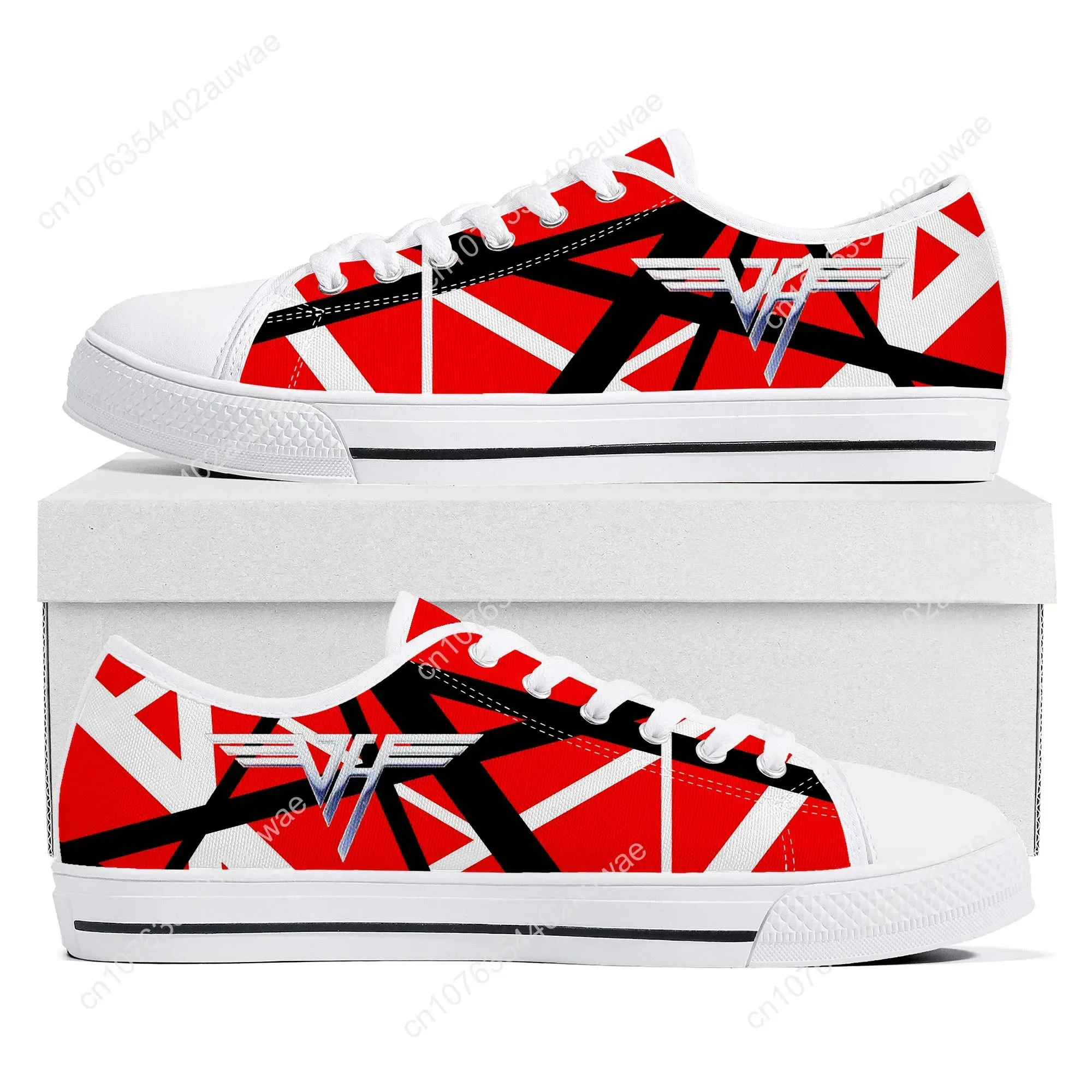 EVH 5150 Striped Canvas Sneakers - Frankenstrat Red Black White Rock Shoes