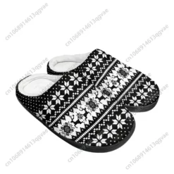 Unisex Black and White Fair Isle Snowflake Reindeer Fleece-Lined House Slippers