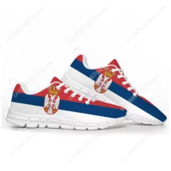 Serbia Flag Lightweight Breathable Sneakers for Men & Women - Serbian National Coat of Arms Running Shoes