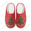 Festive Christmas Tree Red Plush House Slippers - Cozy Holiday Indoor Shoes