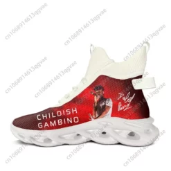 Childish Gambino Custom High-Top Men's Sneakers - Red/White Fan Merchandise