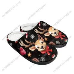 Christmas Reindeer Fleece Lined Slippers - Cozy Winter House Shoes