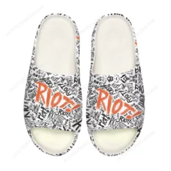 Men's Riot Graffiti Print Slide Sandals - White and Red Graphic Streetwear Slippers