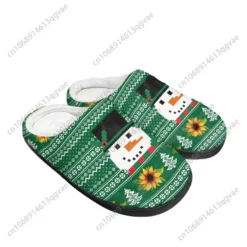 Green Holiday Snowman and Sunflower Cozy House Slippers - Festive Winter Loungewear