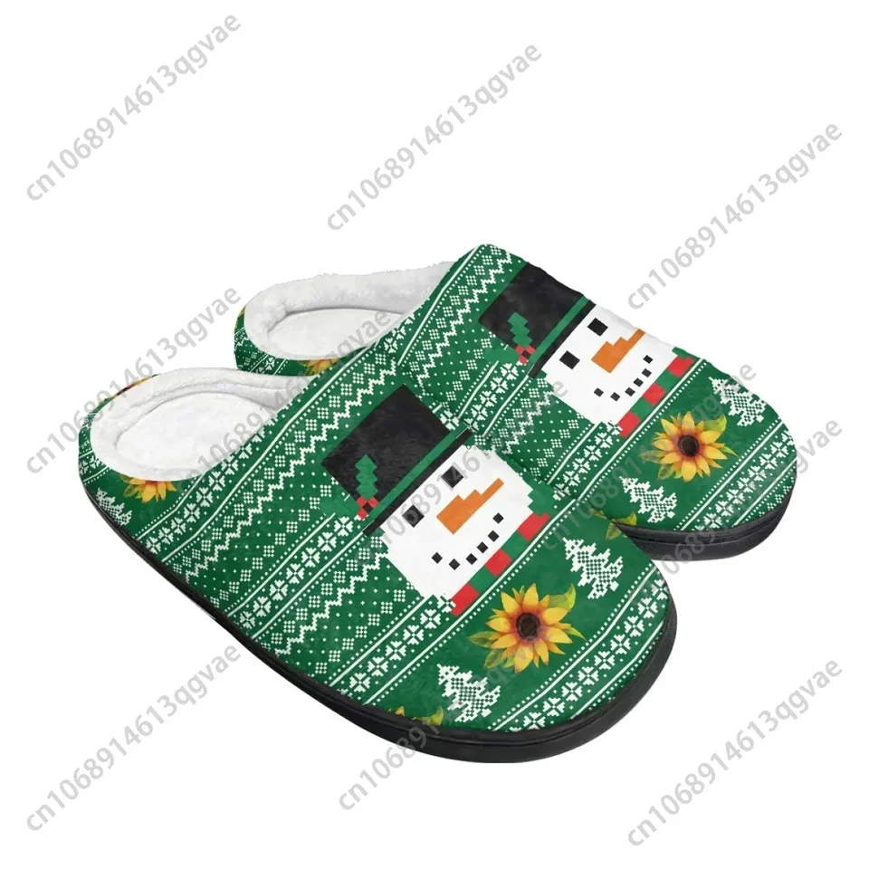 Green Holiday Snowman and Sunflower Cozy House Slippers - Festive Winter Loungewear