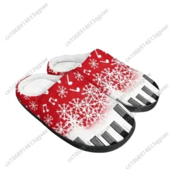 Winter Musical Piano Snowflake Plush Slippers - Festive Red and White House Shoes