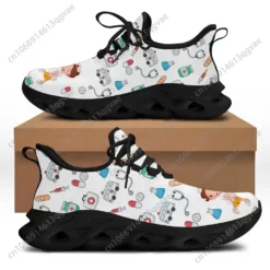 Women's Nurse Theme Lightweight Walking Sneakers - Cartoon Medical Pattern Nursing Shoes