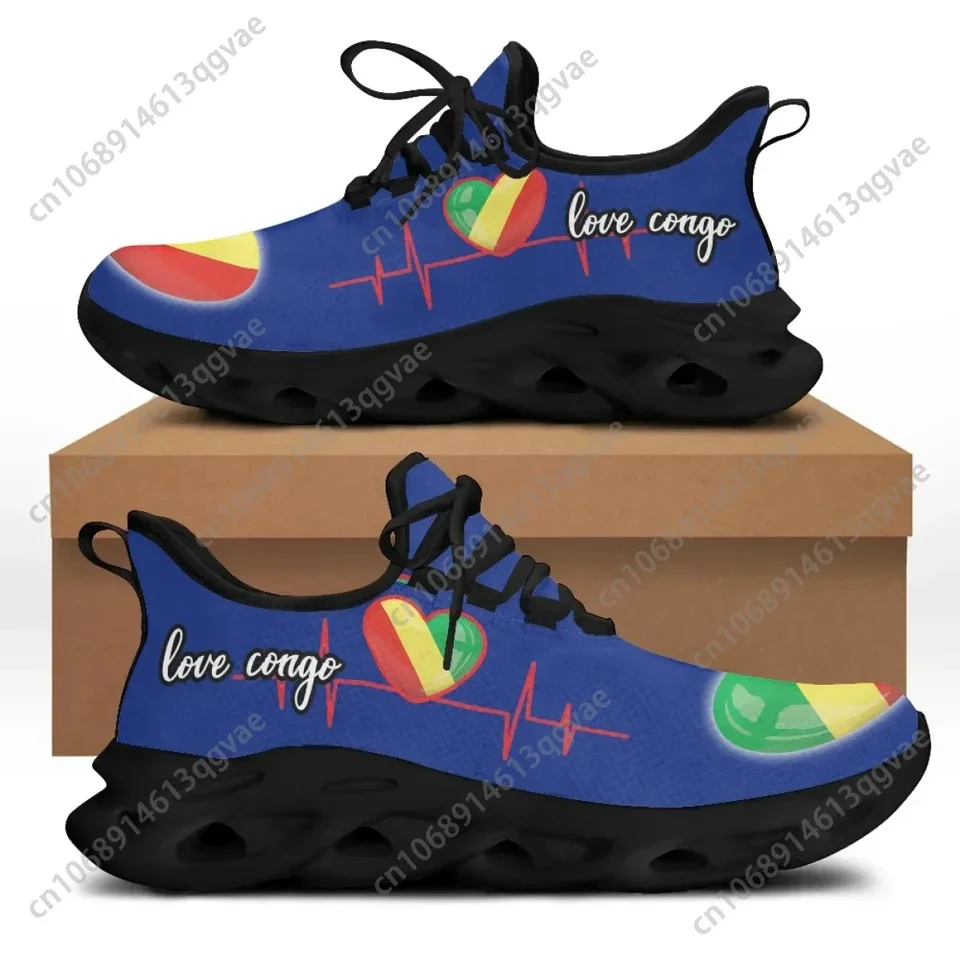 Love Congo Heartbeat Flag Sneakers - Unisex Lightweight Athletic Running Shoes