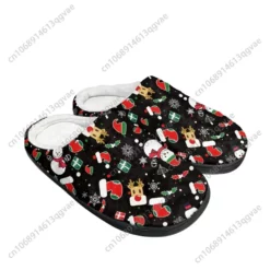 Unisex Festive Christmas Print Plush House Slippers - Snowman & Reindeer Holiday Shoes