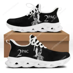 2Pac Tupac Shakur Print Lightweight Running Shoes - Men's & Women's Breathable Athletic Sneakers - Black/White