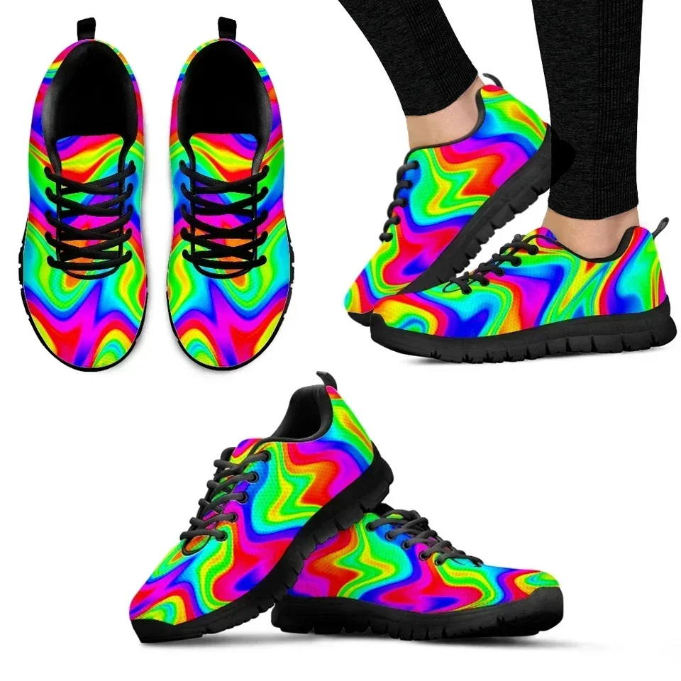 Rainbow Psychedelic Swirl Tie-Dye Sneakers - Vibrant Athletic Shoes