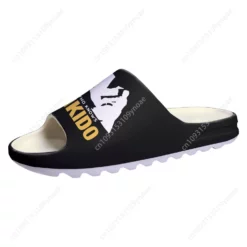 Aikido Martial Arts Sport Slides - Men's Black & White Graphic Slip-On Sandals