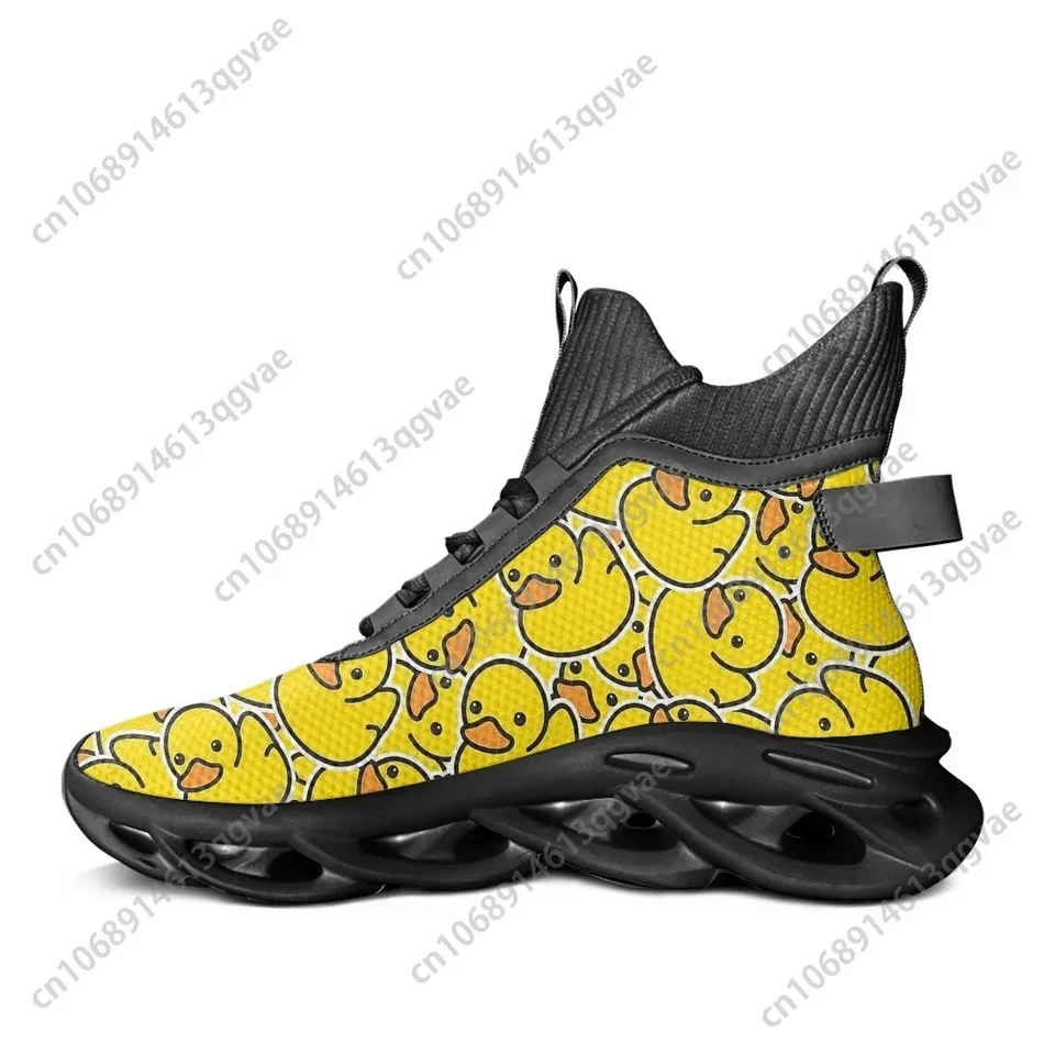 Men's High-Top Rubber Duck Print Blade Running Shoes - Lightweight Yellow Patterned Sneakers