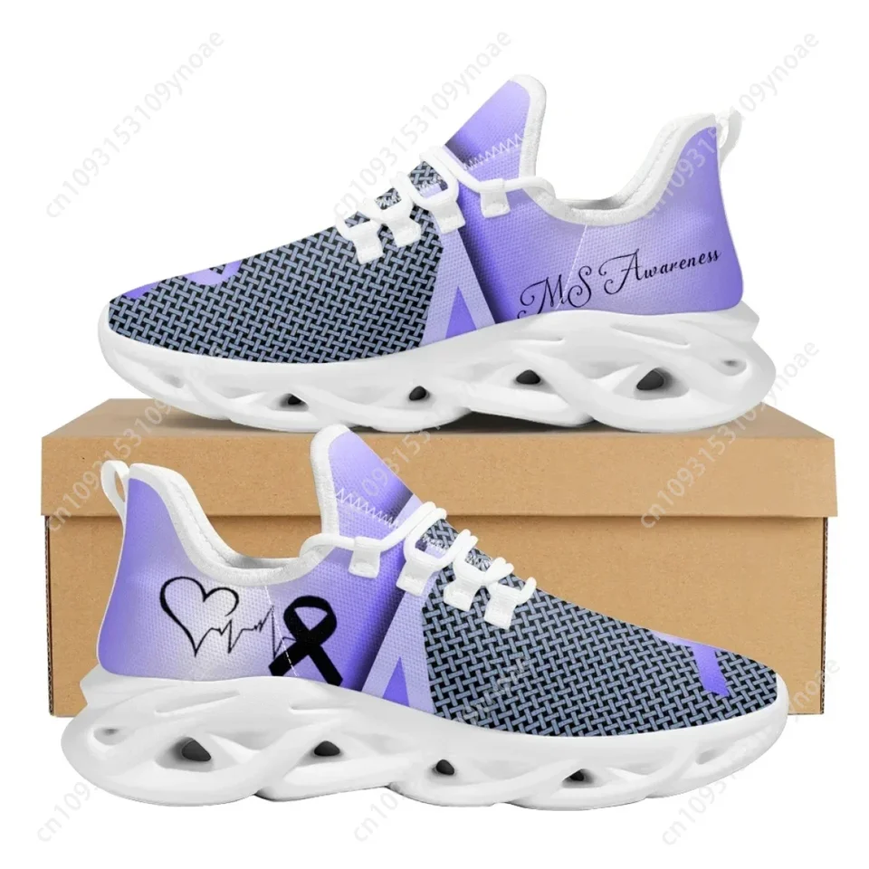 MS Awareness Purple & White Breathable Mesh Sneakers - Women's Lightweight Running Walking Shoes