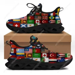 Men's and Women's World Flag Print Sneakers - International Multi-Flag Athletic Running Shoes