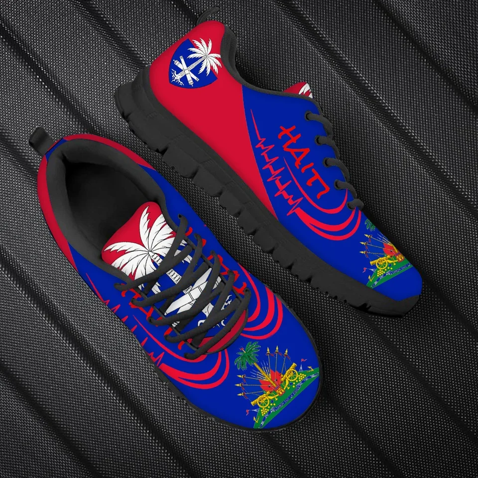 Haiti Flag Heartbeat Men's and Women's Lightweight Running Shoes - Haitian Pride Sneakers