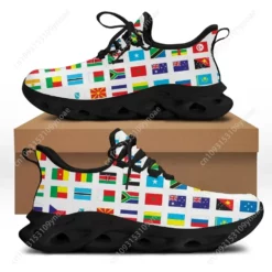 World Flags Print Sneakers - Lightweight Breathable Men's Athletic Running Shoes