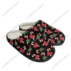 Unisex Christmas Candy Cane Print House Slippers - Cozy Plush Lined Holiday Clog Shoes