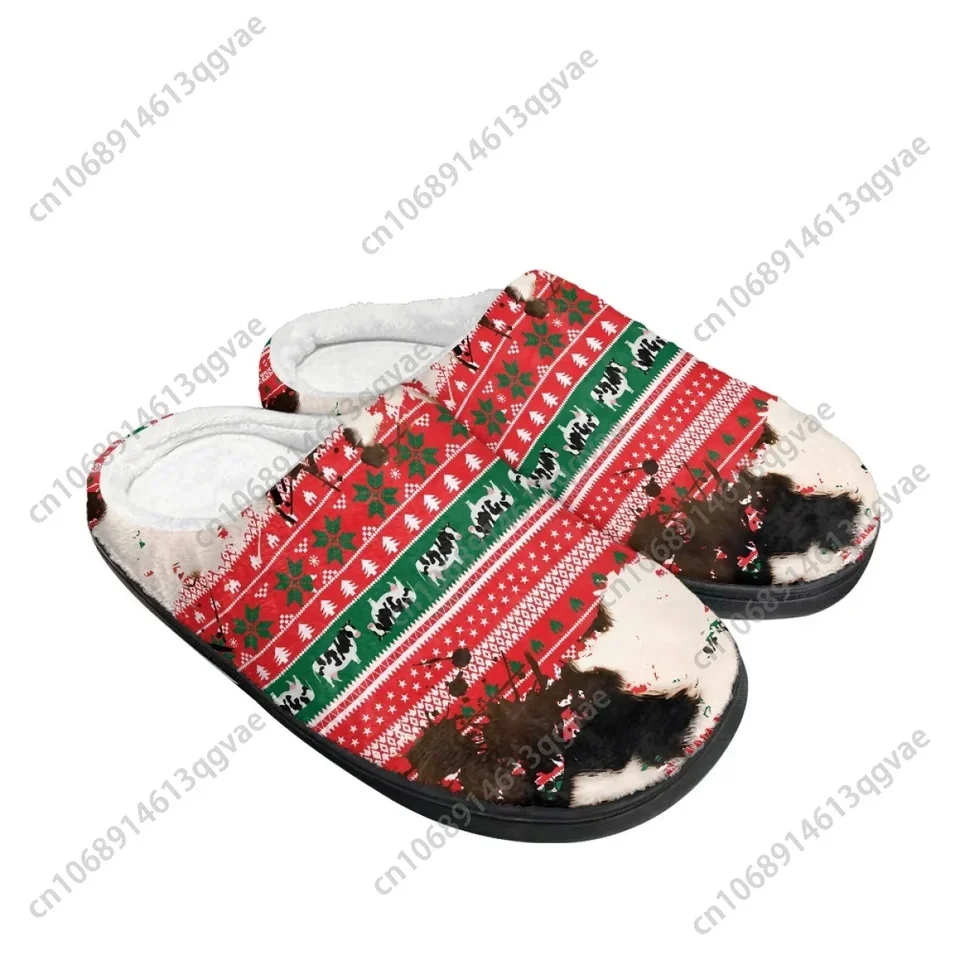 Festive Cow Print Ugly Sweater Christmas Slippers - Plush Lined Holiday House Shoes