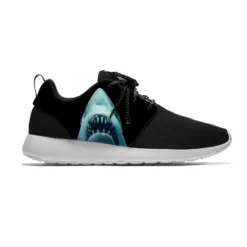 Unisex Great White Shark Graphic Black Lightweight Mesh Running Sneakers - Ocean Theme Walking Shoes