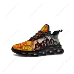 KISS Rock Band Graphic Men's Lightweight Running Shoes - Flame Design Casual Sneakers