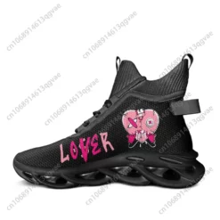 Men's Black High-Top Blade Sneakers with Pink Heart and Lover Graphic Design