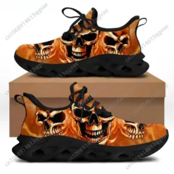 Men's Flaming Skull Print Sneakers - Lightweight Gothic Fire Design Running Shoes