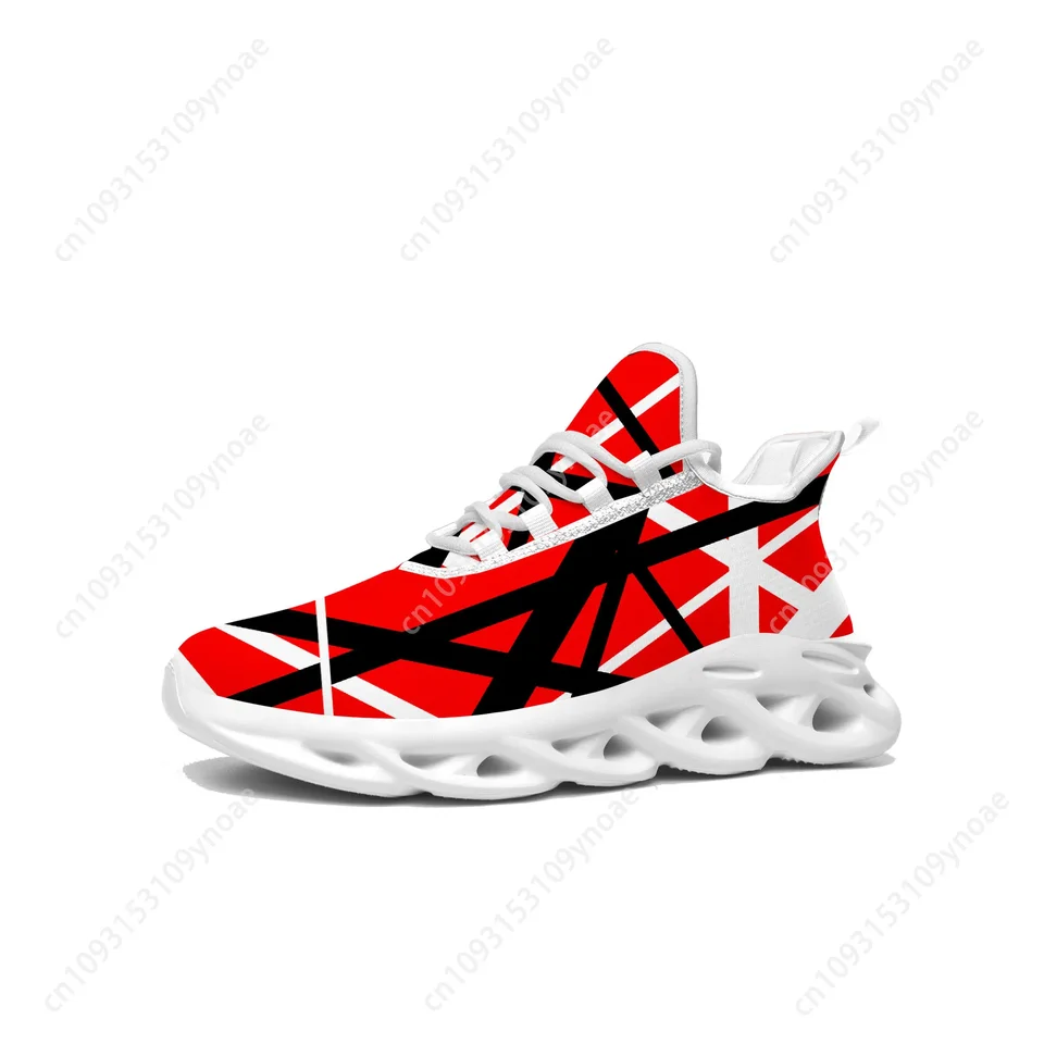 Men's Red Black White Striped Running Shoes - Lightweight Walking Sneakers - Frankenstrat Guitar Design