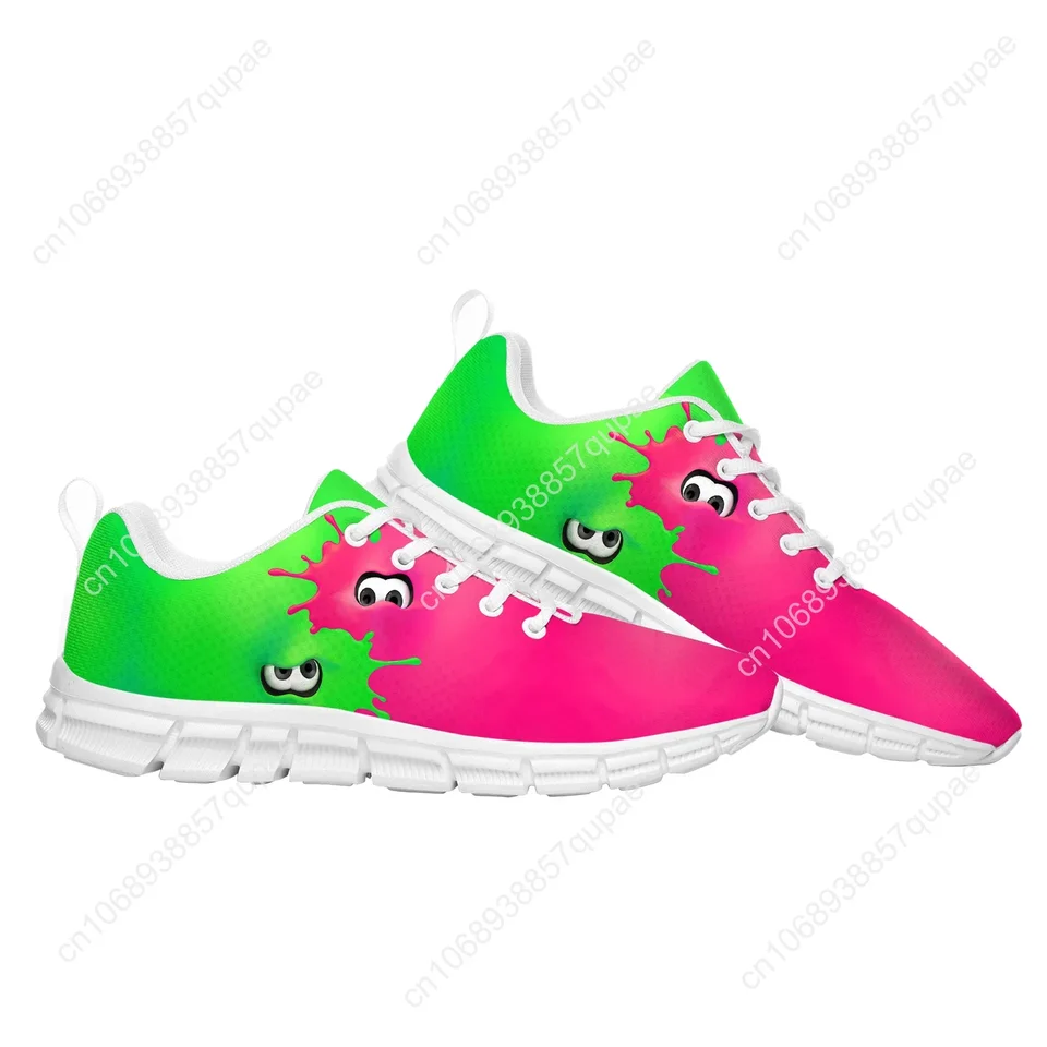 Splatoon Inspired Neon Pink & Green Ink Splatter Sneakers - Unisex Lightweight Athletic Running Shoes