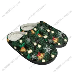 Christmas Festive Plush Lined Slippers - Winter House Shoes with Pine, Snowflake, and Bell Pattern