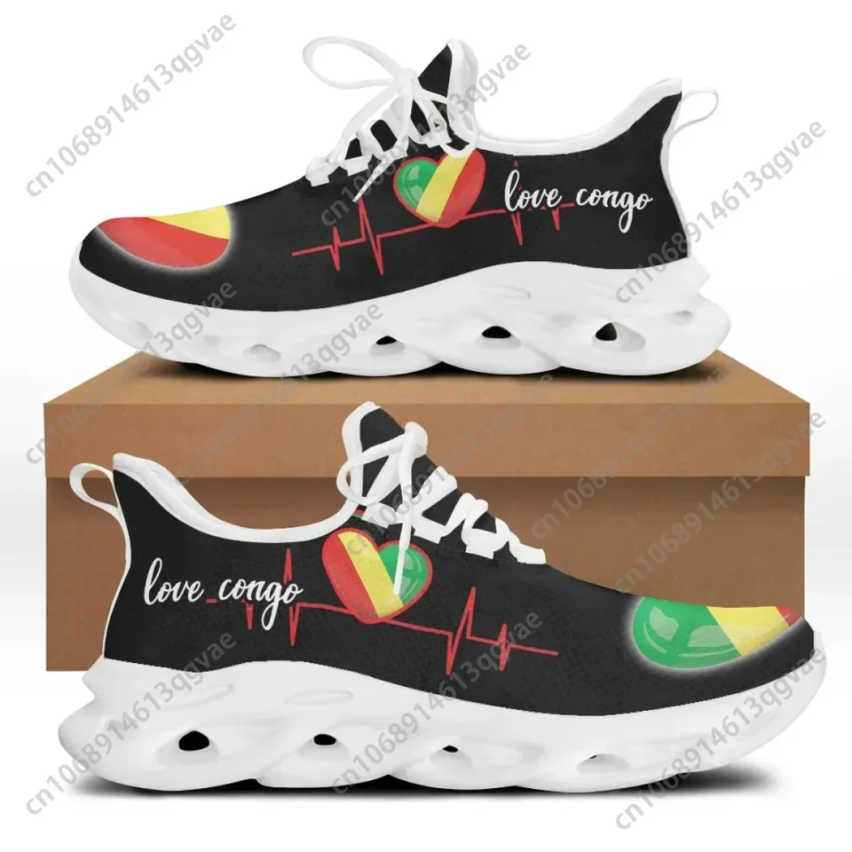 Republic of Congo Flag 'Love Congo' Heartbeat Sneakers - Lightweight Running Shoes for Men and Women