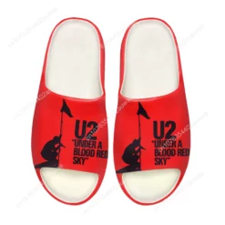 U2 "Under a Blood Red Sky" Men's & Women's Slides - Red/White Band Sandals