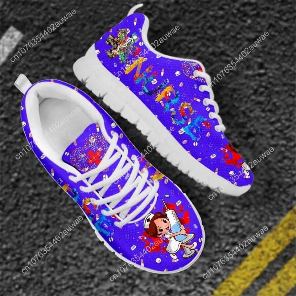 Nurse Themed Sneakers for Women - Purple Medical Print Walking Shoes