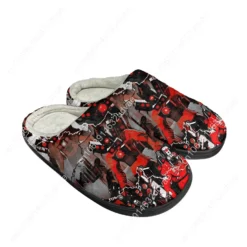 Titan Speakerman Graphic House Slippers - Red and Black Character Print Indoor Shoes with Plush Lining