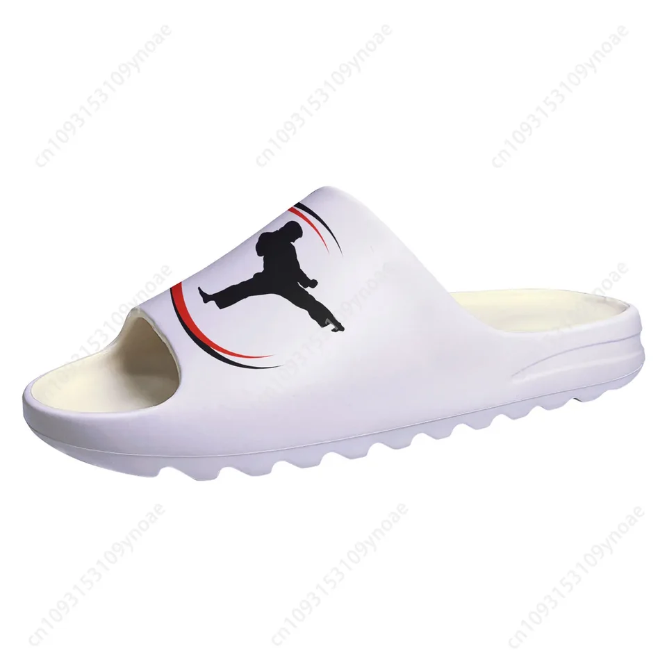 Martial Arts Karate Silhouette White Slide Sandals - Lightweight Comfort Slippers